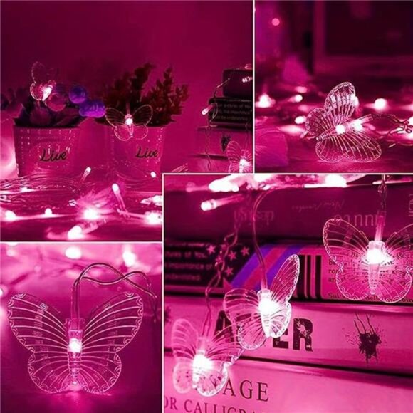 USB Powered String Light 13FT 96LED Curtain Light 16 Butterflies Strings 8 Mode - Picture 6 of 8